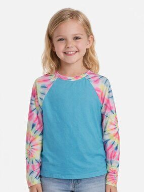Wonder Nation Girls Rash Guard Swim Top Blue Tie Dye Size Small 6